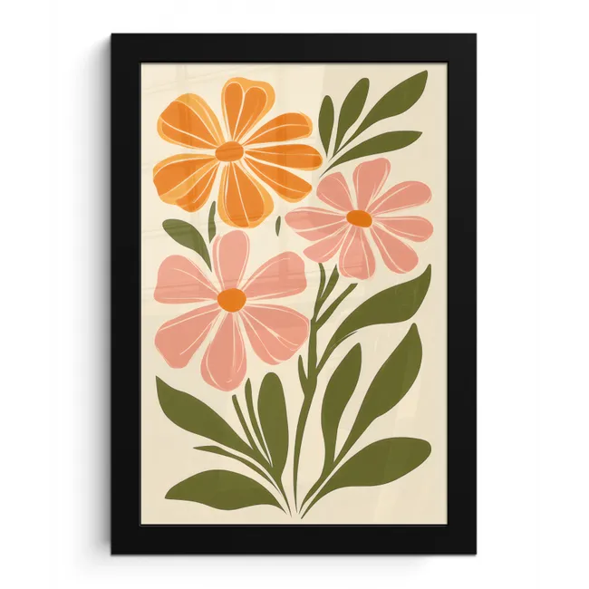 Minimalistisch - Bloemen - Bladeren - Roze fotolijst zwart zonder passe partout klein -3d