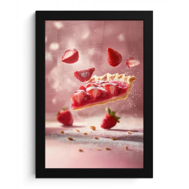 Aardbei - Taart- Eten - Roze fotolijst zwart zonder passe partout klein -3d