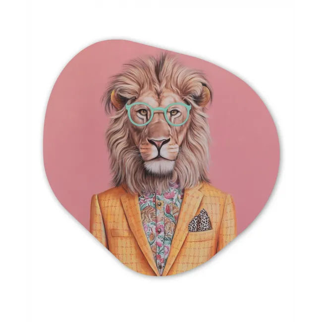 Leeuw - Pak - Geruit - Bril Wandcirkel Organisch Forex 3mm klein -3d