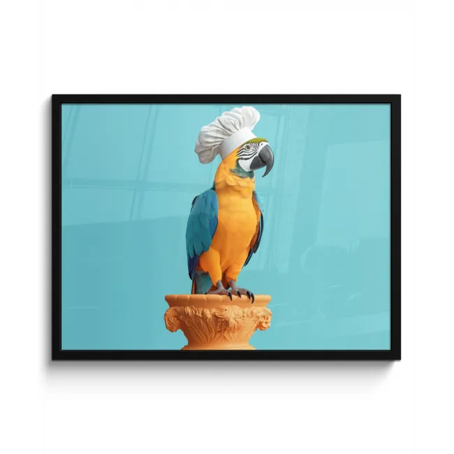 Papegaai - Koksmuts - Grappig - Vogel fotolijst zwart zonder passe partout middel -3d
