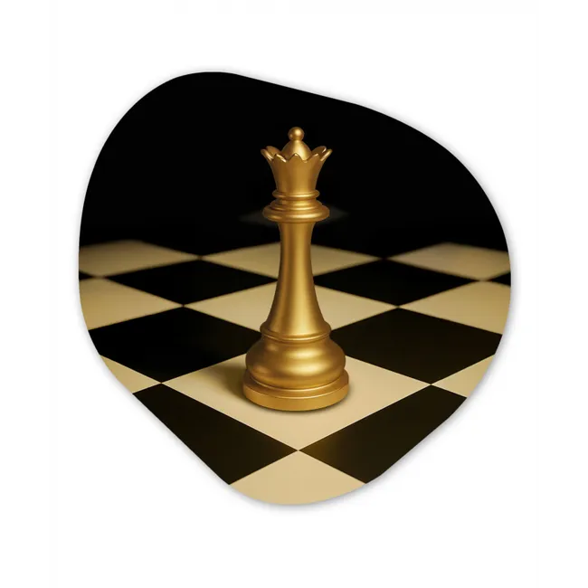 Koningin - Schaakstuk - Geblokt - Goud Wandcirkel Organisch Forex 3mm middel -3d