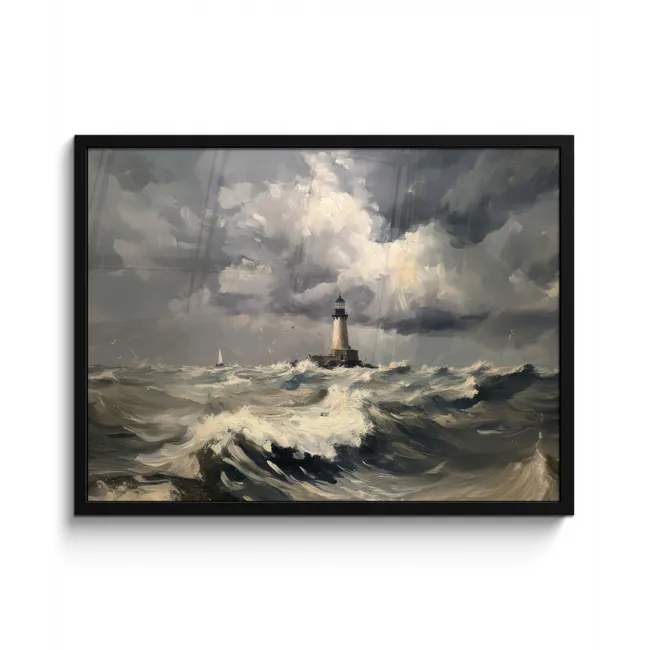 Vuurtoren - Golven - Storm fotolijst zwart zonder passe partout middel -3d