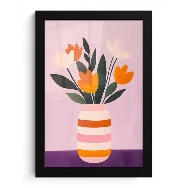 Tulpen - Vaas - Strepen - Paars fotolijst zwart zonder passe partout klein -3d