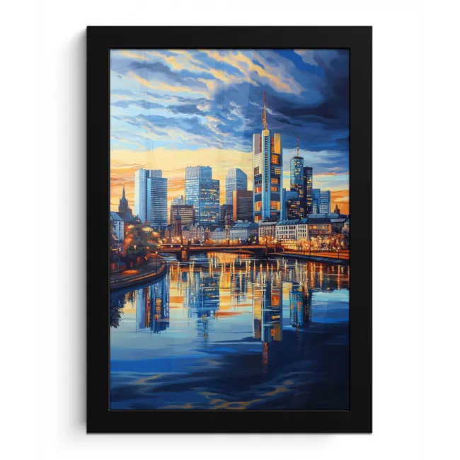 Zonsondergang Frankfurt - Stad - Skyline - Water fotolijst zwart zonder passe partout klein -3d