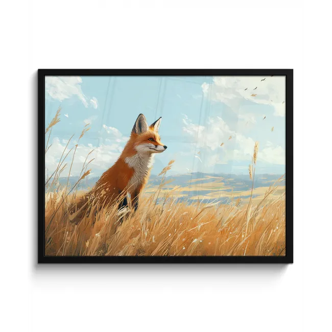 Vos - Gras - Wolken - Oranje fotolijst zwart zonder passe partout middel -3d