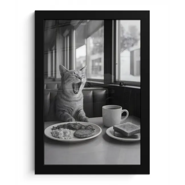 Kat - Koffie - Brood - Zwart fotolijst zwart zonder passe partout klein -3d