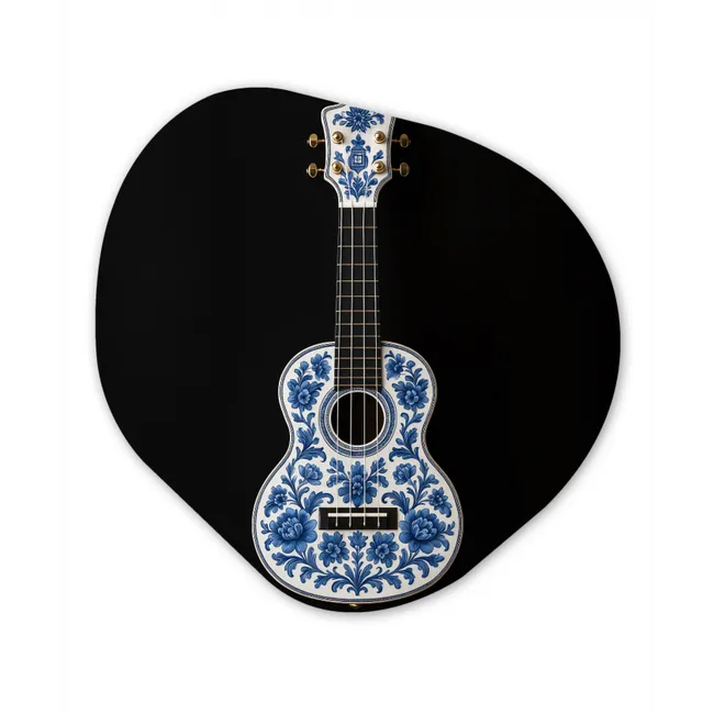 Ukelele - Delfts - Blauw - Muziek Wandcirkel Organisch Forex 3mm klein -3d