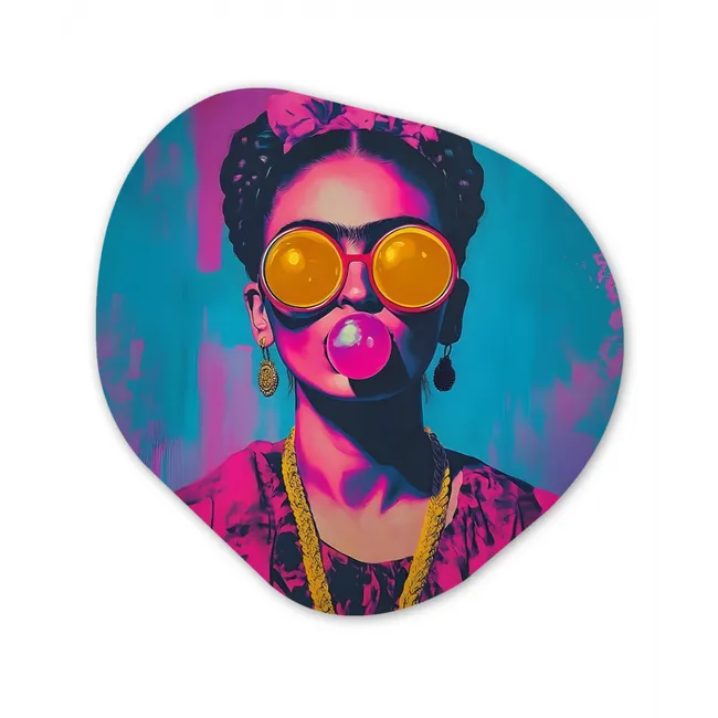 Vrouw - Kauwgom - Zonnebril - Oranje Wandcirkel Organisch Forex 3mm klein -3d