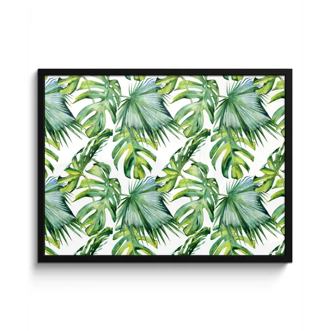 Inductie beschermer - Tropical - Bladeren - Jungle - Inductie mat fotolijst zwart zonder passe partout middel -3d