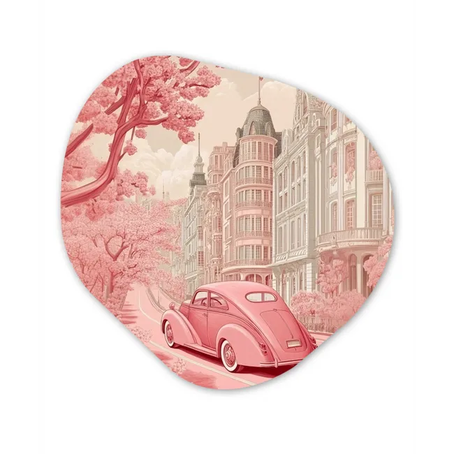 City - Car - Pink Wandcirkel Organisch Forex 3mm middel -3d