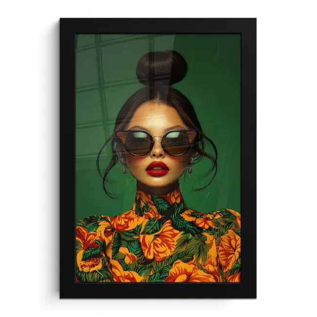 Vrouw - Groen - Modern - Bril - Abstract fotolijst zwart zonder passe partout klein -3d