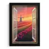Doorkijk - Tulpen - Zonsondergang - Bloemen - Kleurrijk fotolijst zwart zonder passe partout klein -3d