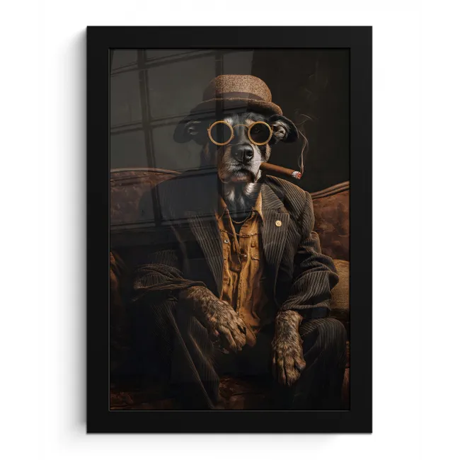 Hond - Sigaar - Hoed - Pak fotolijst zwart zonder passe partout klein -3d