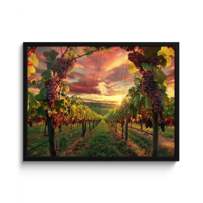 Wijngaard - Druiven - Zonsondergang fotolijst zwart zonder passe partout middel -3d