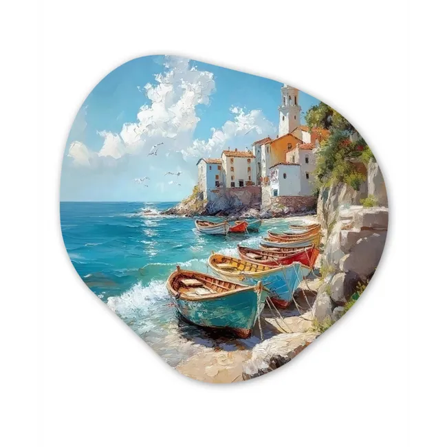 Boten - Rotsen - Zee - Zon Wandcirkel Organisch Forex 3mm klein -3d