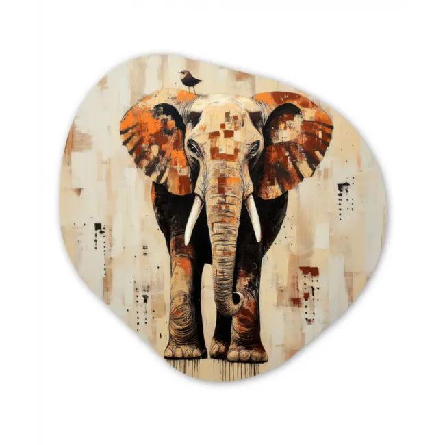 Olifant - Slurf - Mozaïek - Abstract Wandcirkel Organisch Forex 3mm klein -3d