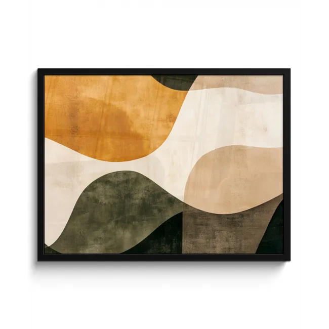 Vormen - Okergeel - Abstract fotolijst zwart zonder passe partout middel -3d