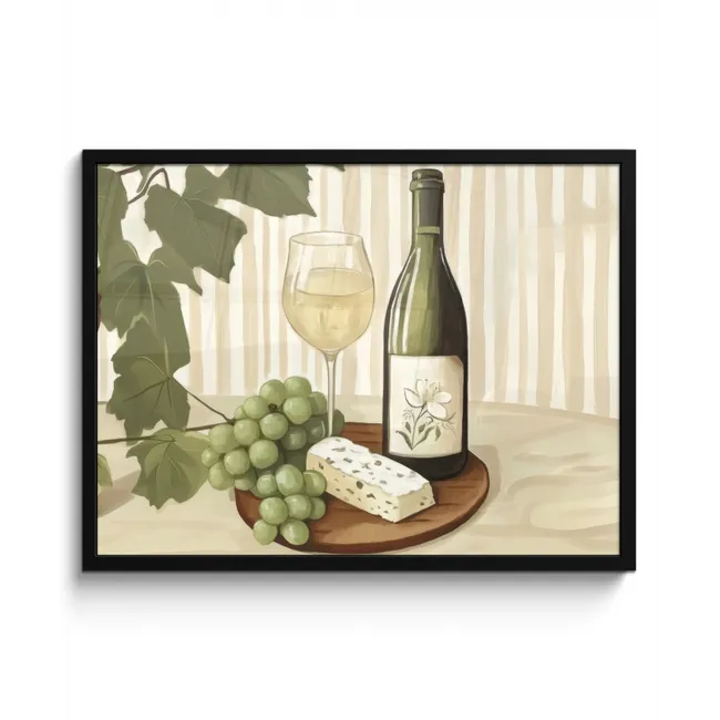 Wijn - Druiven - Kaas - Bladeren fotolijst zwart zonder passe partout middel -3d