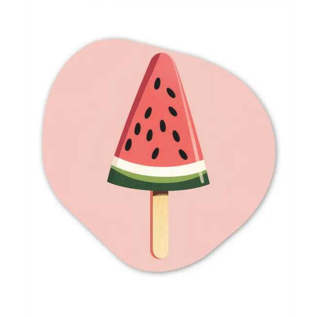 Watermeloen - Ijsje - Pitjes - Rood Wandcirkel Organisch Forex 3mm klein -3d