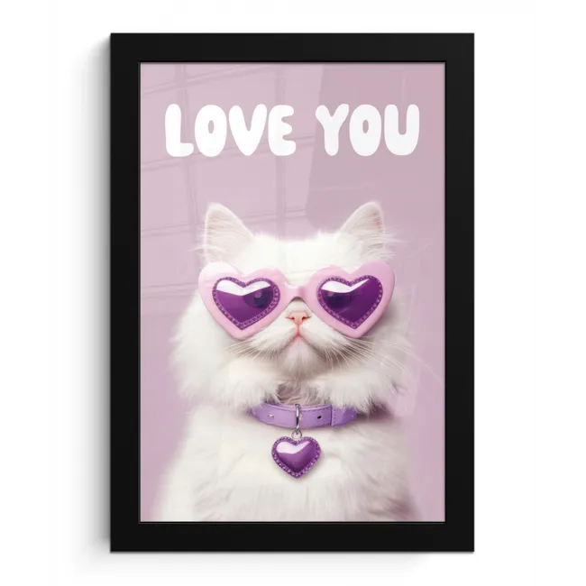 Kat - Love - Paars - Valentijn fotolijst zwart zonder passe partout klein -3d