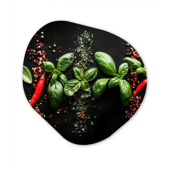 Chilipepers - Basilicum - Blaadjes - Rood Wandcirkel Organisch Forex 3mm middel -3d