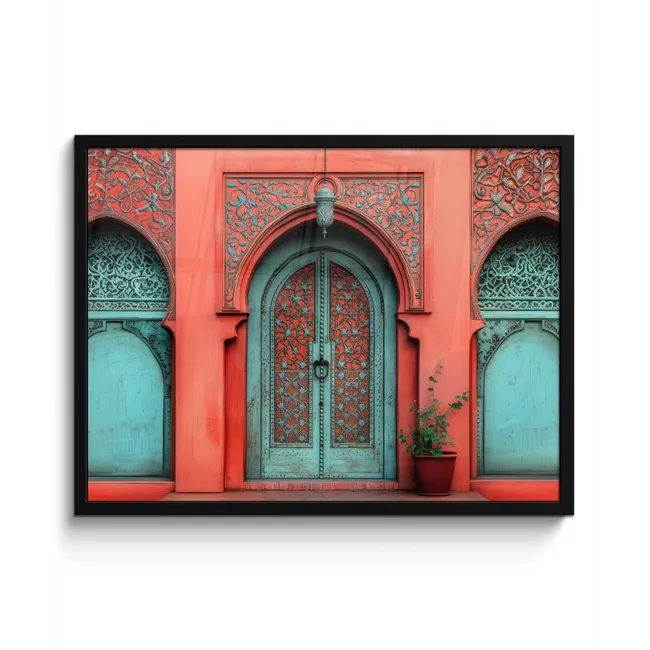 Lantaarn - Deur - Turquoise fotolijst zwart zonder passe partout middel -3d