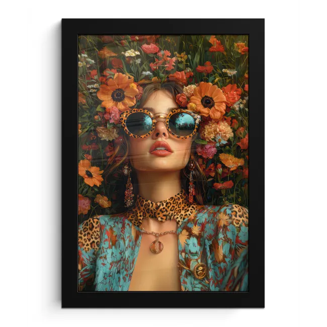 Vrouwen - Bloemen - Modern - Bril - Abstract fotolijst zwart zonder passe partout klein -3d