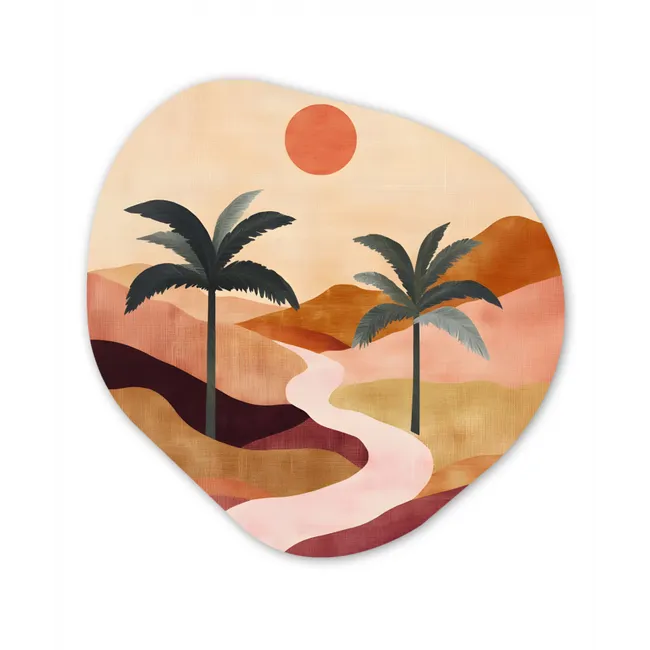 Heuvels - Palmbomen - Abstract Wandcirkel Organisch Forex 3mm klein -3d