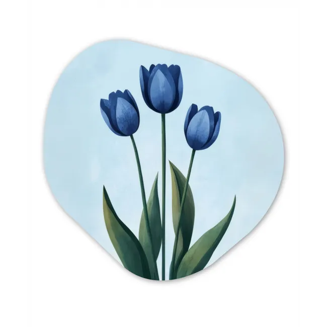Tulpen - Blauw - Bladeren Wandcirkel Organisch Forex 3mm klein -3d