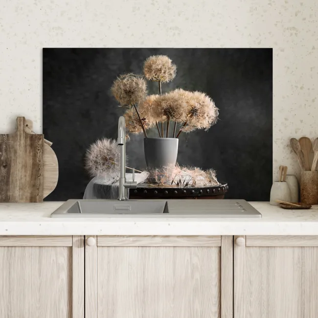 Bloemzaden - Paardenbloem- Vaas - Stilleven - Boeket Spatscherm Aluminium klein -sfeer2