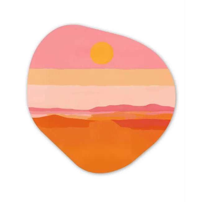Zon - Abstract - Landschap - Oranje Wandcirkel Organisch Forex 3mm middel -3d