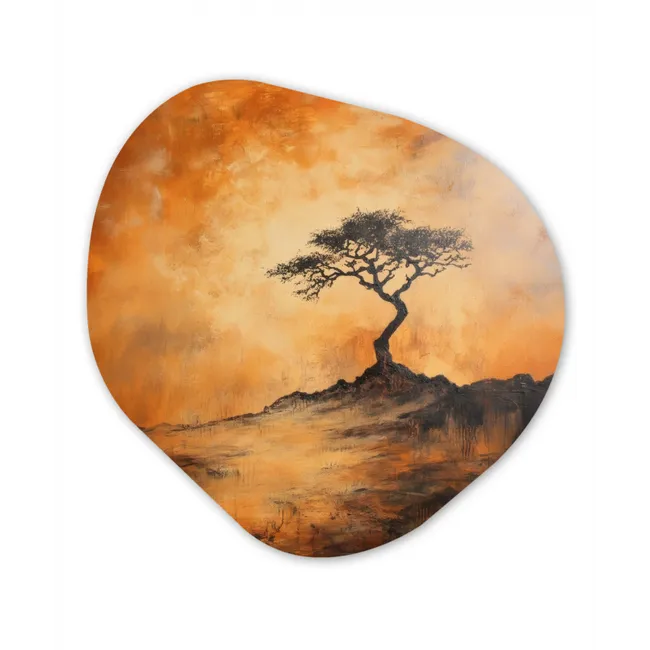 Boom - Landschap - Oranje Wandcirkel Organisch Forex 3mm middel -3d