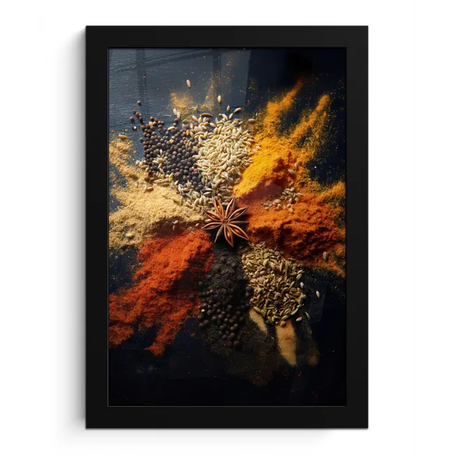 Specerijen - Explosie - Oranje fotolijst zwart zonder passe partout klein -3d