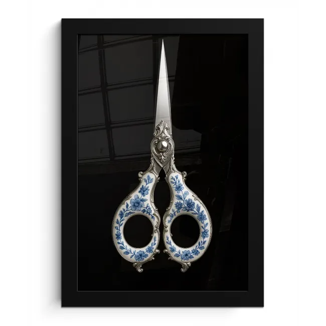 Schaar - Delfts blauw - Zwart fotolijst zwart zonder passe partout klein -3d