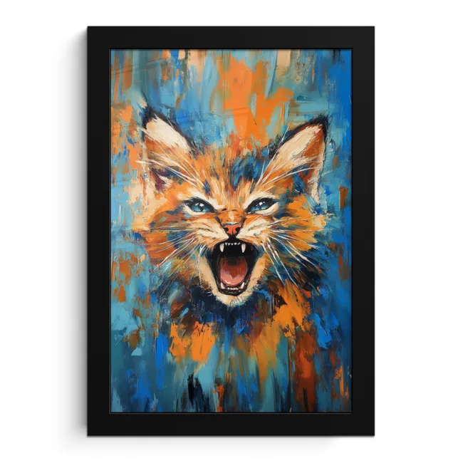 Kat - Kleurrijk - Oranje - Blauw fotolijst zwart zonder passe partout klein -3d