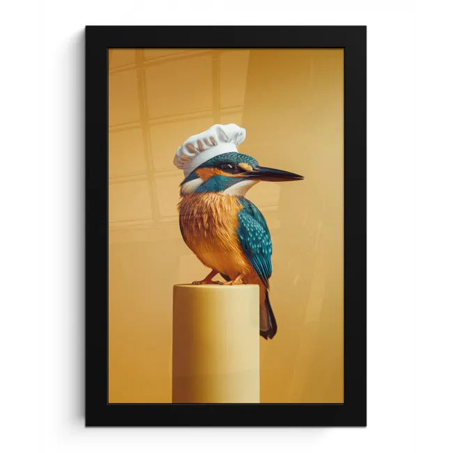 Ijsvogel - Pilaar - Koksmuts - Vogel fotolijst zwart zonder passe partout klein -3d