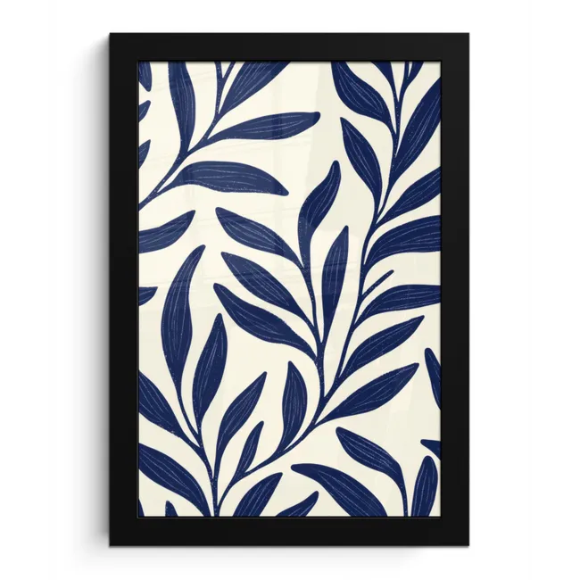 Bladeren - Klimop - Donkerblauw fotolijst zwart zonder passe partout klein -3d