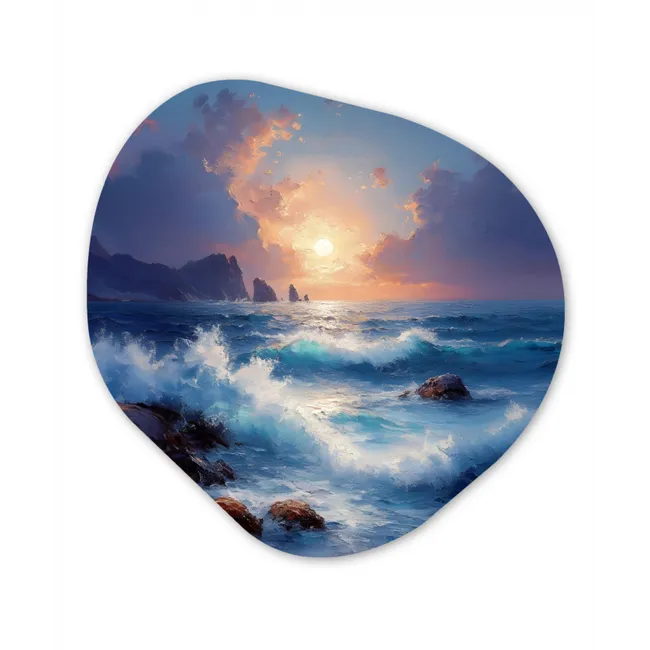 Golven - Zee - Kleurrijk - Rotsen Wandcirkel Organisch Forex 3mm klein -3d