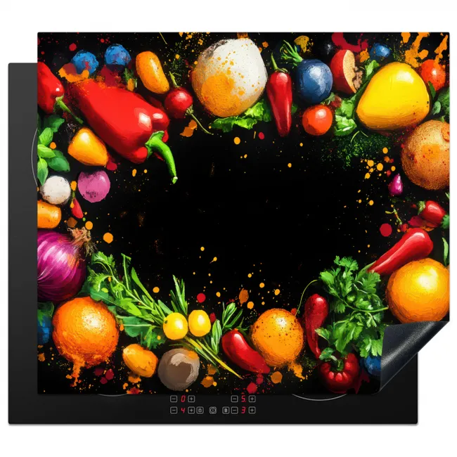 Groente - Graffiti - Kleurrijk - Koken - Abstract Inductie beschermer vinyl 3mm middel -3d