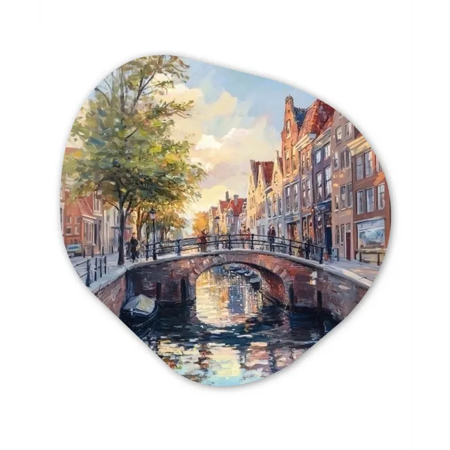 Brug - Stad - Huizen - Boot Wandcirkel Organisch Forex 3mm middel -3d