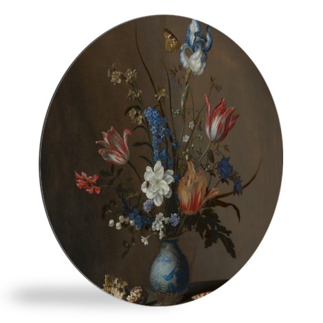 Runde Bilder - Blumen in einer Wan-Li-Vase und Muscheln - Gemälde von Balthasar van der Ast