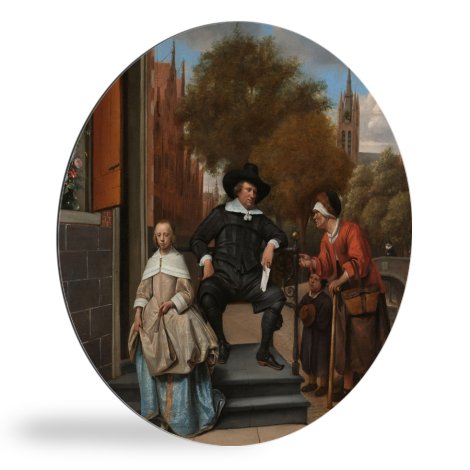 Runde Bilder - Der Bürgermeister von Delft und seine Tochter - Gemälde von Jan Steen