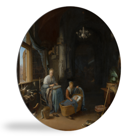 Runde Bilder - Die junge Mutter - Gemälde von Gerrit Dou