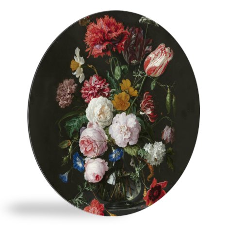 Runde Bilder - Stilleben mit Blumen in einer Glasvase - Gemälde von Jan Davidsz. de Heem