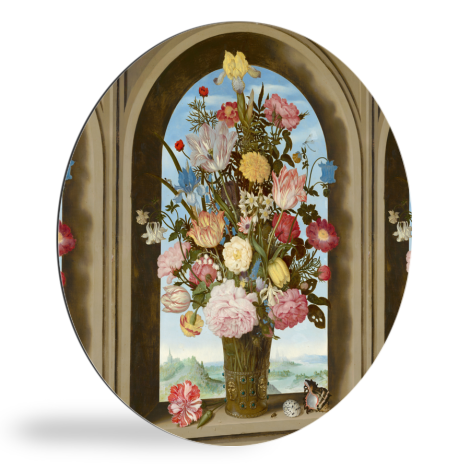 Runde Bilder - Vase mit Blumen in einem Fenster - Gemälde von Ambrosius Bosschaert dem Älteren