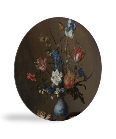 Runde Bilder - Blumen in einer Wan-Li-Vase und Muscheln - Gemälde von Balthasar van der Ast