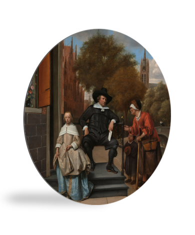 Runde Bilder - Der Bürgermeister von Delft und seine Tochter - Gemälde von Jan Steen