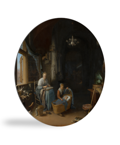 Runde Bilder - Die junge Mutter - Gemälde von Gerrit Dou