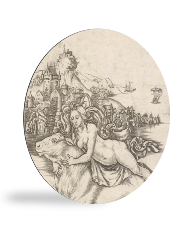 Runde Bilder - Entführung von Europa auf dem Rücken von Jupiter in Form eines Stiers - Gemälde von Meister IB mit dem Vogel