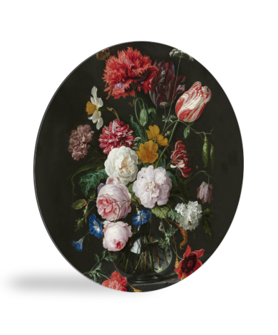 Runde Bilder - Stilleben mit Blumen in einer Glasvase - Gemälde von Jan Davidsz. de Heem